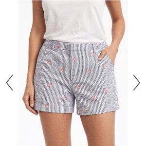 *Cynthia Rowley White Navy Seersucker Embroidered Pink Umbrella Chino Shorts#Gy